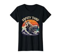 Safety Third Retro Funny Sarcastic Nautical Whale Rider Camiseta gráfica económica, Mujer, Negro, M