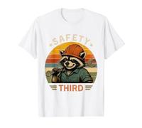 Safety Third Sarcastic Raccoon Construction Humor Vintage Camiseta gráfica económica, Hombre, Blanco, L