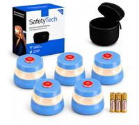 SafetyTech - Luz Emergencia Baliza V16 Homologada DGT con Geolocalizador 3.0 para Coche, con SIM Telefónica y Datos Gratis hasta 2038 + Funda Accesorios Coche, Pack 5 Unidades