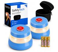 SafetyTech - Luz Emergencia Baliza V16 Homologada DGT con Geolocalizador 3.0 para Coche, con SIM Telefónica y Datos Gratis hasta 2038 + Funda Accesorios Coche, Pack 2 Unidades