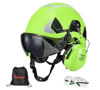 Safeyear Casco de Obra Homologado EN397 para Construcción, Casco de Seguridad con Orejeras Antiruido SNR 25dB y Visera Facial para Motosierra y Desbrozadora, Casco de Trabajo ABS con Gafas de Regalo