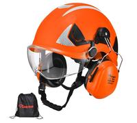 SAFEYEAR Casco de protección para Adultos con Gafas Protectoras contra arañazos, Orejeras, Casco de Seguridad ABS EN397, Correa de Barbilla, Correa Reflectante y Orificios de ventilación