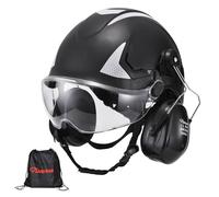 SAFEYEAR Casco de protección para Adultos con Gafas Protectoras contra arañazos, Orejeras, Casco de Seguridad ABS EN397, Correa de Barbilla, Correa Reflectante y Orificios de ventilación