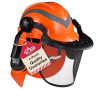 SAFEYEAR Casco de Seguridad para Motosierra Forestal Profesional con Orejeras Ajustables 27SNR, Visera de Malla. Casco M-5009OR Aprobado EN397 para Motosierra, Trabajos forestales, paisajismo