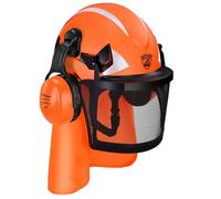 Safeyear Casco Forestal Profesional con Visera y Protección Auditiva, Casco Desbrozadora para Motosierra, Tala, Poda y Jardinería, Casco Seguridad Homologado EN397