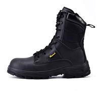 SAFEYEAR S3 - Botas de trabajo militares para hombre, botas de seguridad negras resistentes del ejército de combate, puntera de acero de ajuste ancho 4E, piel auténtica impermeable, seguridad táctica