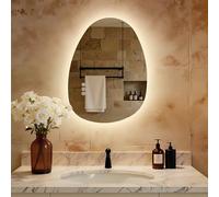 S'AFIELINA Espejo baño con luz 60 x 45 cm, Espejo de baño LED asimétrico con Interruptor táctil Inteligente, luz Regulable de 3 Colores, antivaho, función de Memoria, Espejo de Pared retroiluminado