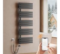 S'AFIELINA toallero electrico baño1320×500mm,radiador toallero electrico con termostato, WiFi, Temporizador programable, Pantalla LCD, 800 W Ahorro energético toalleros de baño electrico, Antracita