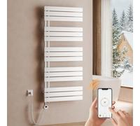 S'AFIELINA toallero electrico baño1320×600mm,radiador toallero electrico con termostato, WiFi, Temporizador programable, Pantalla LCD, 800 W Ahorro energético toalleros de baño electrico, Blanco
