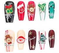 SAFIGLE 1 juego de uñas postizas navideñas: lindas decoraciones navideñas - Uñas postizas de cobertura completa para mujer con diseño de Papá Noel, reno y de nieve