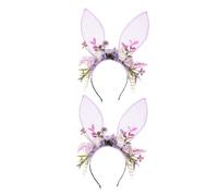 SAFIGLE 2 Diademas Con Orejas De Conejo Bonitas Para Disfraz Divertidas De Encaje Para Fotografía De Tela Violeta