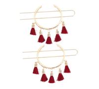 SAFIGLE 2 Piezas Accesorios Para El Cabello Horquilla De Estilo Antiguo Tocado Largo Con Flecos Pasadores De Flor De Kimono Japonés Adorno De Cabeza De Mujer Rojo Borla
