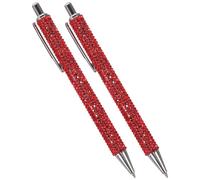 SAFIGLE 2 Piezas Bolígrafo Adornado Brillantes Rojos Diseño de Botón, Tinta Negra de Secado Rápido, Aluminio Resistente para Escuela y Oficina