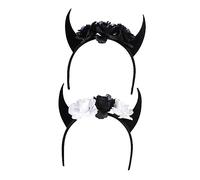 SAFIGLE 2 Piezas Diadema de Cuernos con y Flores para Halloween Accesorio para Disfraz Decoración de Fiesta para Adultos y Jóvenes