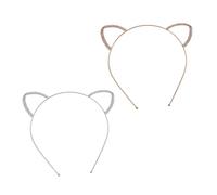 SAFIGLE 2 Piezas Diademas de Orejas de Gato para Niñas con Diseño Único y Accesorios Coloridos para Fiestas y Decoración de Cabello con Brillantes Plata