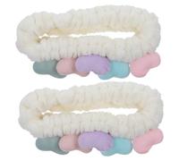 SAFIGLE 2 Piezas lavar la diadema elástico diadema de ducha de felpa corazón banda diadilla lavar las cintas para el cabello diadema elástica cintas para el pelo de spa tela Beige