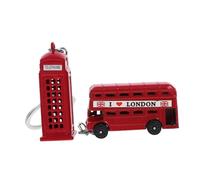 SAFIGLE 2 piezas Llavero Metálico Británico con Colgantes de Autobús y Cabina Telefónica Decoración Resistente de Aleación de Zinc para Coche y Bolso Recuerdo Vintage Unisex