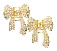 SAFIGLE 2 Piezas Pasador De Pelo De Perla Elegante Pinza Para El Cabello Clips Pequeño Clip De Garra Del Cabello Arco Estilo Pearl Jaw Clip Bow Aleación/plata/oro Golden