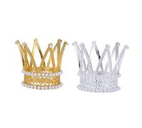 SAFIGLE 2piezas Adornos De Para Decoración De Pastel Coronas De Perlas Doradas y Plateadas Decoración De Pastel Para Cumpleaños y Fiestas