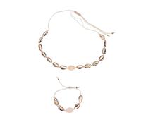 SAFIGLE 2piezas Collar De Pulsera De Conchas Marinas Ajustables Conjunto De Pulseras y Gargantillas Cordón De Playa De Aleación Adornos De Joyería Para Mujeres y Niñas Color Dorado