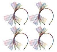SAFIGLE 4 diademas con lazo de encaje neón de los años 80 - Diadema retro con lazo grande vintage para mujer - Aros de encaje para fiestas temáticas de Halloween