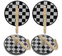 SAFIGLE 4 Ganchos Adhesivos Fuertes para Pared sin Perforaciones Color Negro Ajedrezado Material ABS Duradero Multiusos para Baño Dormitorio y Cocina Soporte para Toallas y Ropa