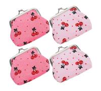 SAFIGLE 4 Piezas Funda de Maquillaje de Cuero Sintético con Estampado de Cereza Monedero Pequeño con Cierre de Doble Broche Bolsa de Cosméticos Portátil para Llaves Mini Bolsa para Mujer