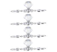 SAFIGLE 4 Pomos de Puerta de Armario de Cristal Transparente, Tiradores Pequeños de Aleación de Zinc Plateada, Juego de 4 Piezas para Muebles y Gabinetes, Adecuados para Armarios y