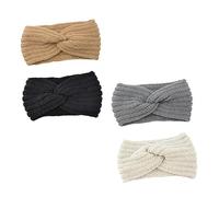 SAFIGLE 4piezas Banda Cabello Bordes Anchos Tejida Mano Banda Cruzada Anudada De Lana Protección Orejas Invierno