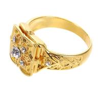 SAFIGLE Anillo Secreto con Tapa Abatible Diseño Tallado Vintage Micropavé de Gemas de Imitación Tamaño 10 Color Dorado para Uso Diario y Ocasiones Obsequios
