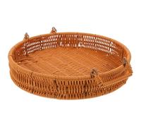 SAFIGLE Bandeja Organizadora Pequeña Redonda de Ratán Sintético con Doble Asa para Almacenamiento en Cocina y Decoración del Hogar, Cesta Tejida a Mano Adecuado para Servir Aperitivos