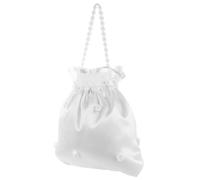 SAFIGLE Bolso de Mano para Boda de Satén Blanco con Flores de Encaje Bolso Limosnera para Novia y de Honor Accesorio Elegante para Día Nupcial Mediano