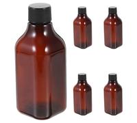 SAFIGLE Botellas de Viaje Rellenables 200 Ml Pet Cuadradas de Cuello Largo con Tapón de Rosca Negro y Tapa Pp, Envases para Loción y Champú, Pack de 5 Unidades para Cuidado Personal