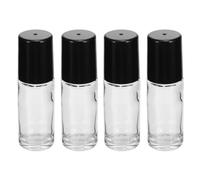 SAFIGLE Botellas Roll-on Vacías de 30 Ml, Set de 4 Unidades, Vidrio Transparente Rodillo Negro, Portátiles y Antifugas para Aceites Esenciales, Perfume y Uso Cosmético en Casa y Viaje