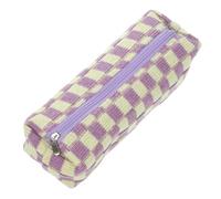SAFIGLE Estuche para Lápices de Cuadros Morados para Estudiantes, Bolsa Multifunción Ligera Cremallera, Tamaño Pequeño, Resistente y Portátil, Adecuado para Material de Oficina