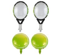 SAFIGLE Juego de 4 Globos Inflables para Fiesta Temática Deportiva Globo de Aluminio de 18 Pulgadas Balones de Tenis Oscuras y Raquetas Verdes Decoración para Cumpleaños y Eventos