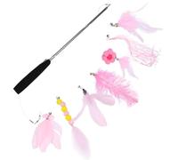 SAFIGLE Juguete para Gatos Palo de Pesca Telescópico de 3 Secciones con Plumas de Felpa Rosa, Fácil de Usar para Estimular y Atraer la Atención del Gato en Interiores