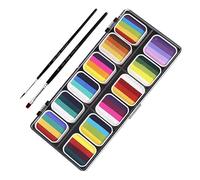 SAFIGLE Kit De Pintura Facial y Corporal Para Niños y Adultos, 12 Colores Degradados, Pinturas Acuarelables y Mate, Apto Para Body Art y Festivales, Incluye 2 Pinceles