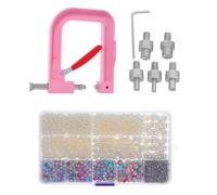 SAFIGLE Máquina Manual para Engastar Cuentas de Perlas Prensa Portátil de Plástico Engarzadora de Cuentas de Cuatro Garras en Color Rosa Kit Perlas Beige para Decoración de Ropa Bolsos
