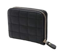 SAFIGLE Mini Billetera Cuadrada Bordada de PU Negra para Estudiantes Cartera de Cuero Pequeña Cremallera Monedero Compacto y Bolsa de Monedas para Uso Diario