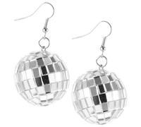 SAFIGLE Pendientes Colgantes Disco Para Mujer Estilo Bola De Discoteca Vintage Acrílico y Aleación Ligeros Para Fiestas y Bailes Plateados