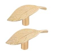 SAFIGLE Pomos de Puerta de Latón Forma de Hoja, 2 Piezas, Tiradores para Armarios y Cajones de Cocina, Estilo Vintage, Tamaño Pequeño, Color Original, Perillas Metálicas para Muebles