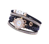 SAFIGLE Reloj De Pulsera De Mujer Perlas y Diseño De Múltiples Analógico para Ocasiones Especiales y Uso Diario Resistente y Elegante Negro