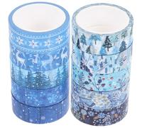 SAFIGLE Set de 10 Cintas Washi Decorativas Navideñas de 5 Metros Cinta Adhesiva para Manualidades y Scrapbooking Temática de Invierno y Copos de Nieve Adecuado para Envolver Regalos y