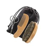 SAFIGLE Set De Afeitadora De Barba y Cuidado De Barba 4 Piezas Tamaño Compacto Cepillo y Tijeras De Madera Herramienta Para Hombres Uso Diario y Viaje Estuche De Tela