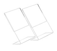 SAFIGLE Soporte de Acrílico Transparente para Letreros de Mesa 2 Piezas, Exhibidor Portátil para Menús y Folletos, Resistente para Oficina, Reuniones y Comercios