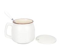SAFIGLE Taza de Cerámica de Color Claro Vintage 350ml con Tapa y Cuchara, Taza de Leche y Café Práctica para Desayuno y Bebidas Calientes en Hogar, Oficina y Cafetería