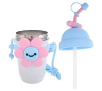 SAFIGLE Taza Térmica para Coche con Pajita Integrada Capacidad Mediana Color Azul con Diseño Floral Material Resistente Correa Cruzada Portátil para Bebidas Calientes y Frías en