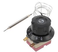 SAFIGLE Termostato Ajustable para Horno Eléctrico Freidora de Aire y Calentador de Agua 30-110°C Tapa Negra 2 Terminales Control Preciso de Temperatura para Cocina Doméstica y