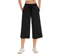 Safort pantalón Capri Mujer 3/4, Deportivo Corto y Ancho con Bolsillos, Ligero para Verano, Ideal para Diario y Ocio, Negro, XL